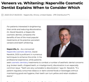 Naperville cosmetic dentist compares the benefits of teeth whitening and veneers.